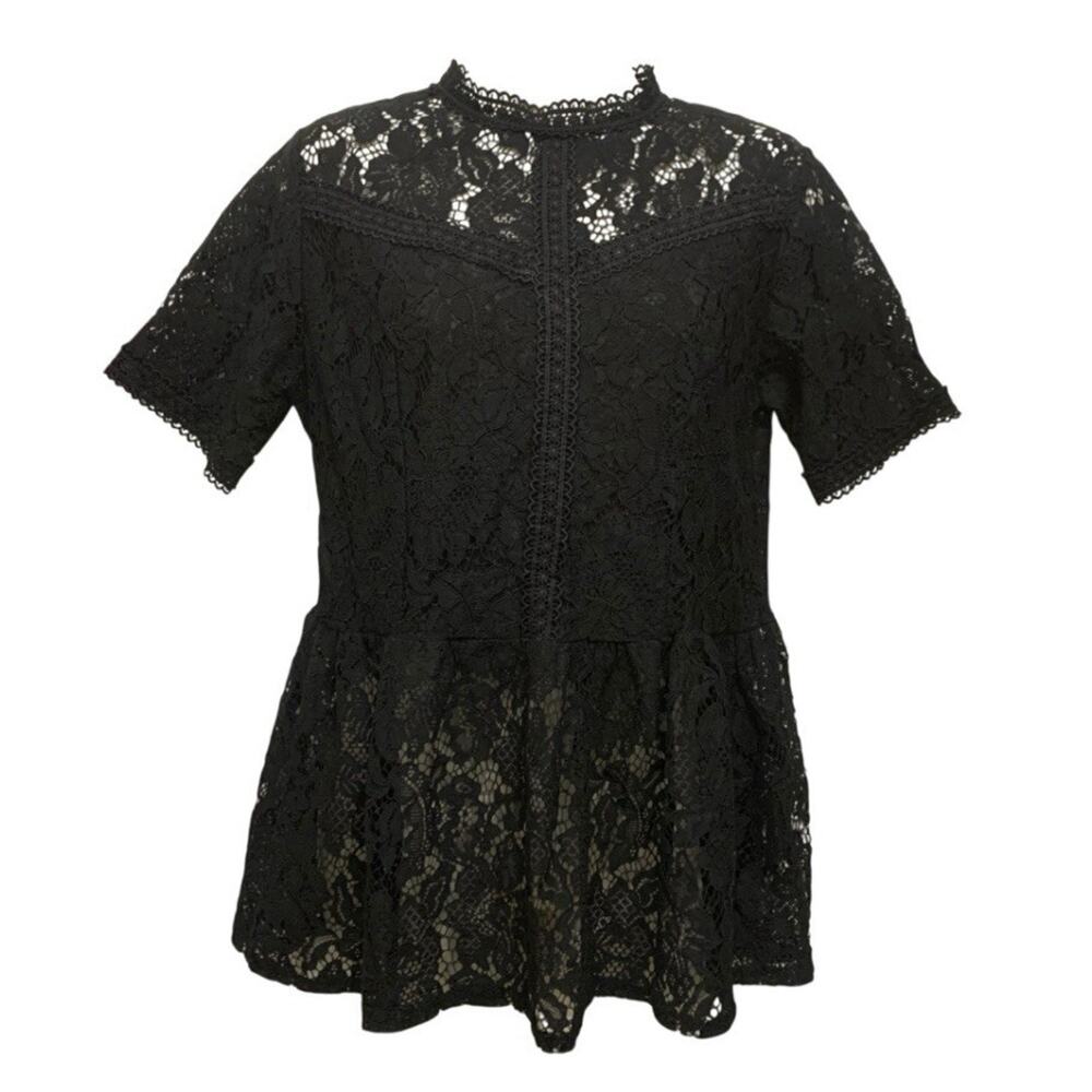 Black Lace Peplum Blouse Goth Romantic High Neck Whimsigoth Small